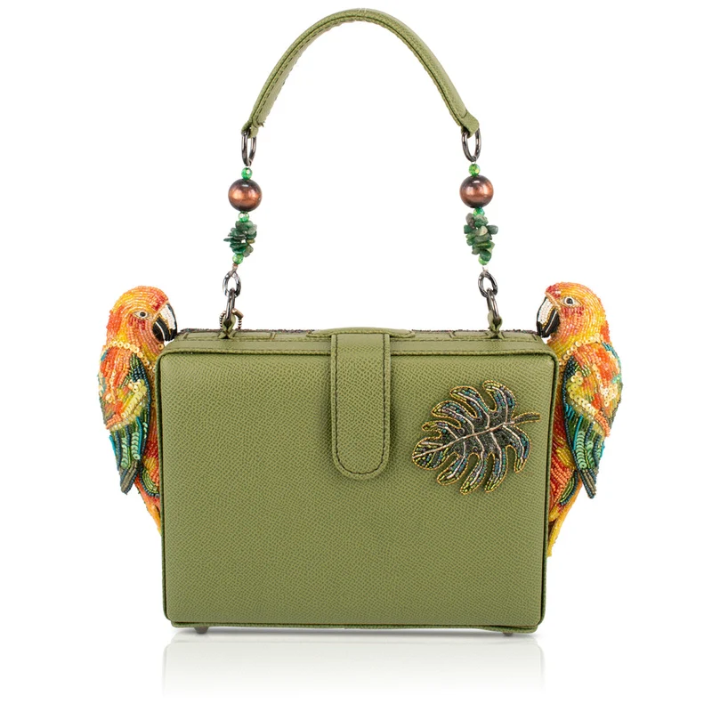 Mary Frances Feathered Friends Parrot Jungle Top Handle Box Purse