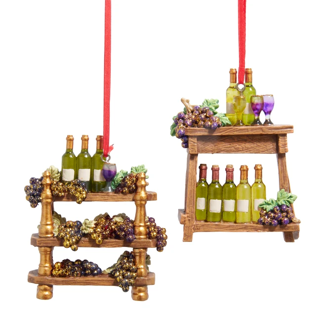 Kurt Adler Wine Bottle Rack With Grapes Ornament