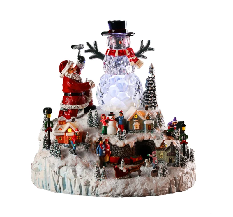 Icy Craft Santa Sleigh Above Penguin Iceberg LED Musical Figurine