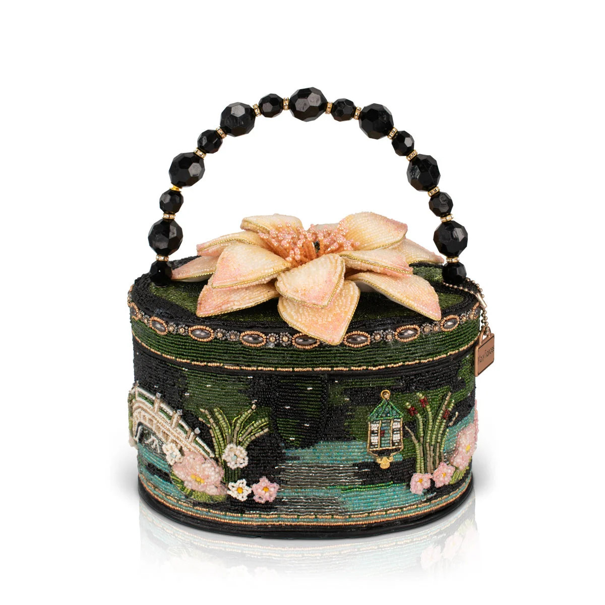 Mary Frances Floating Lotus Flower Japanese Garden Scene Top Handle Purse Hand Bag