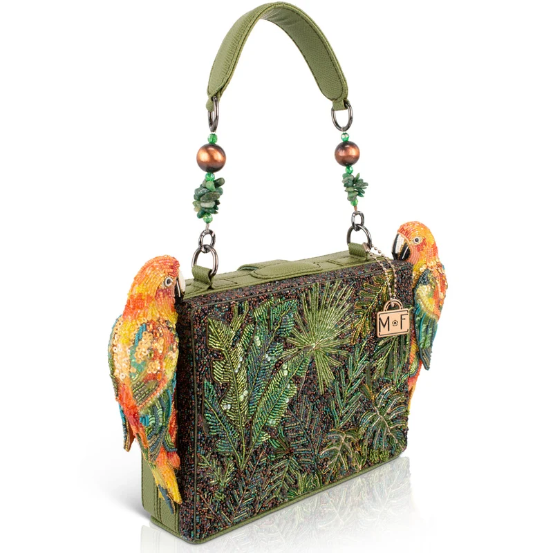 Mary Frances Feathered Friends Parrot Jungle Top Handle Box Purse
