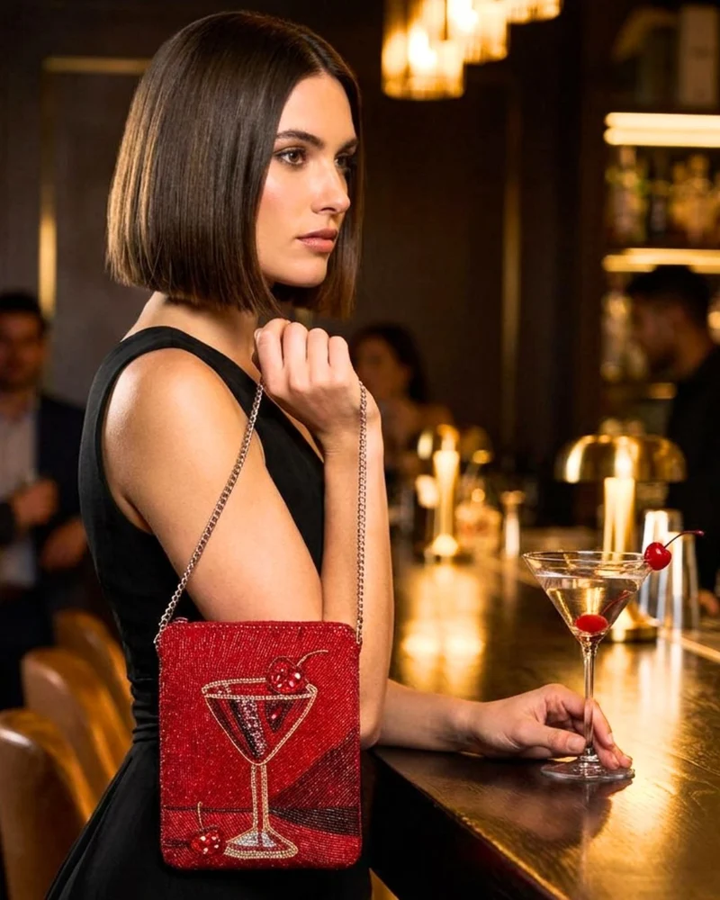 Mary Frances Top Shelf Red Martini Crossbody Handbag