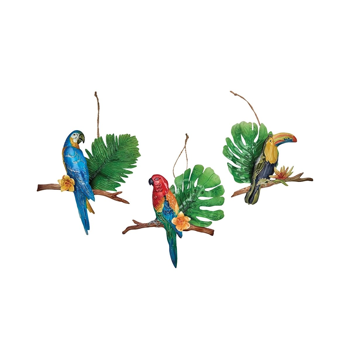 Gallerie II Rainforest Bird On A Branch With A Palm Leaf Metal & Capiz Shells Ornament