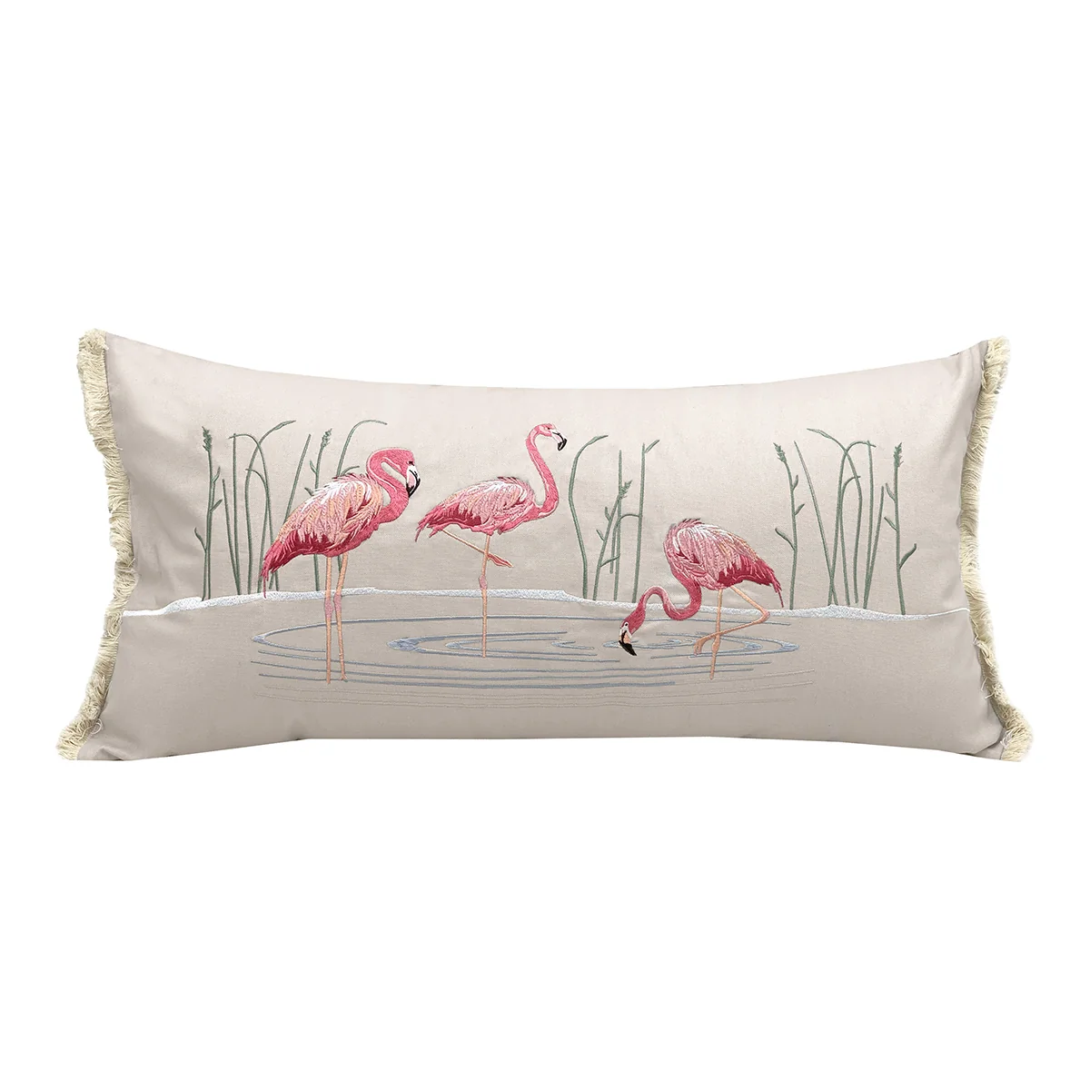 Rightside Design Flamboyant Flamingo Fringed Lumbar Indoor Pillow