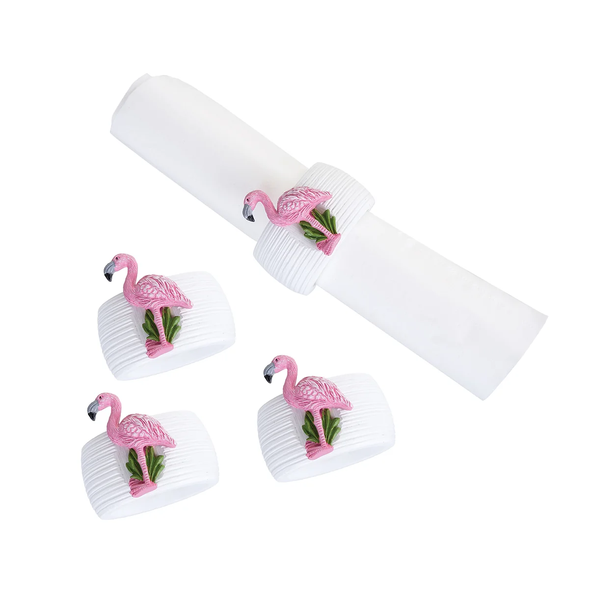 C & F Home Pink Flamingo White Napkin Ring Set of 4