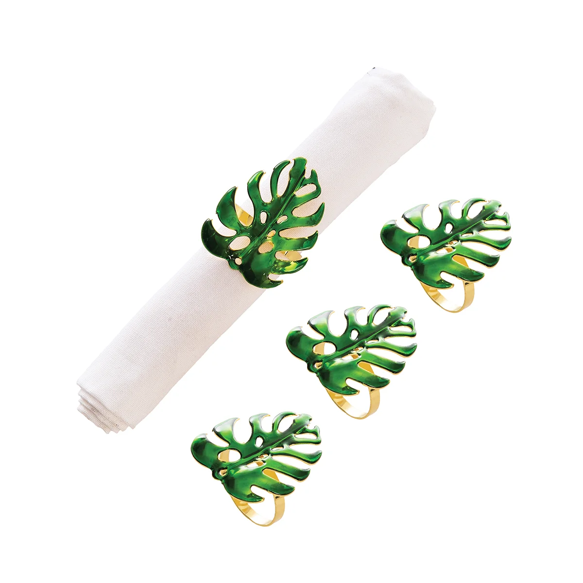 C & F Home Green Monstera Palm Leaf Napkin Ring Set of 4