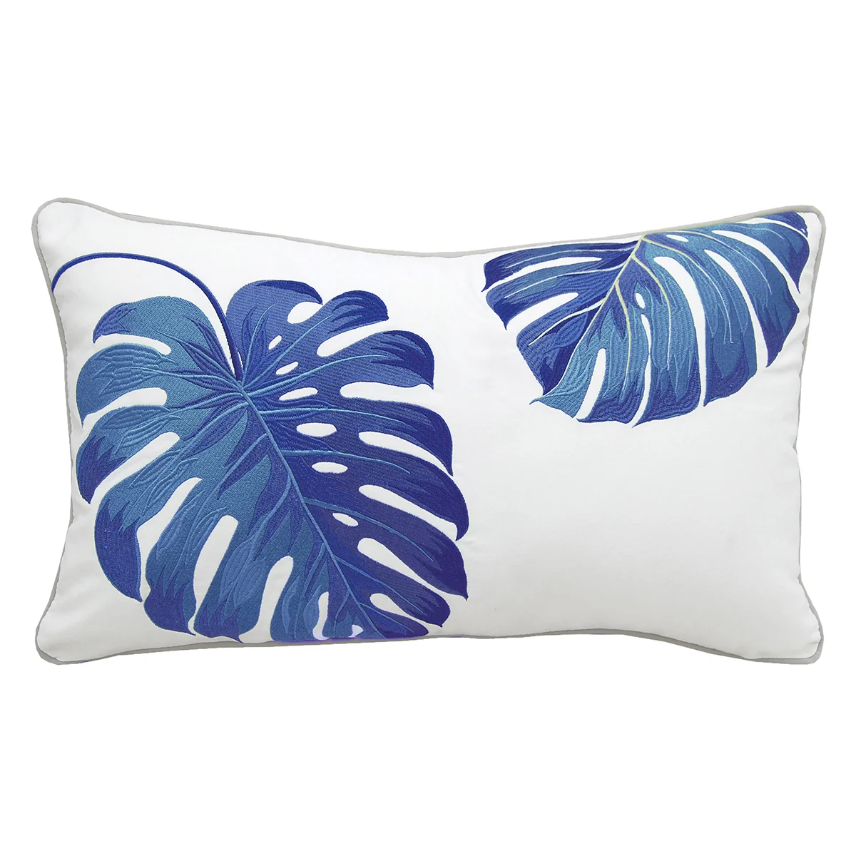 Rightside Design Tropical Blue Double Monstera Leaf Lumbar Indoor/Outdoor Pillow