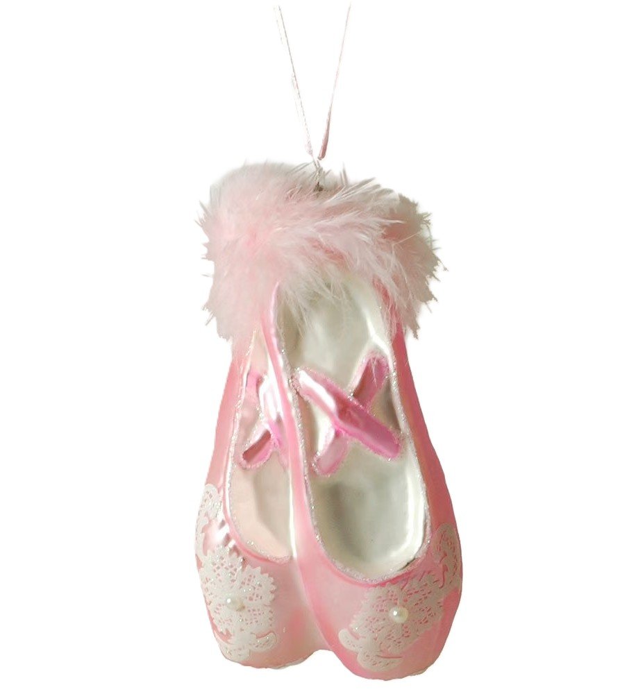 Kurt Adler Noble Pink Ballet Slipper Glass Christmas Tree Ornament