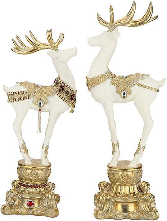 Mark Roberts Fancy Jeweled White Deer On A Pedestal Figurine