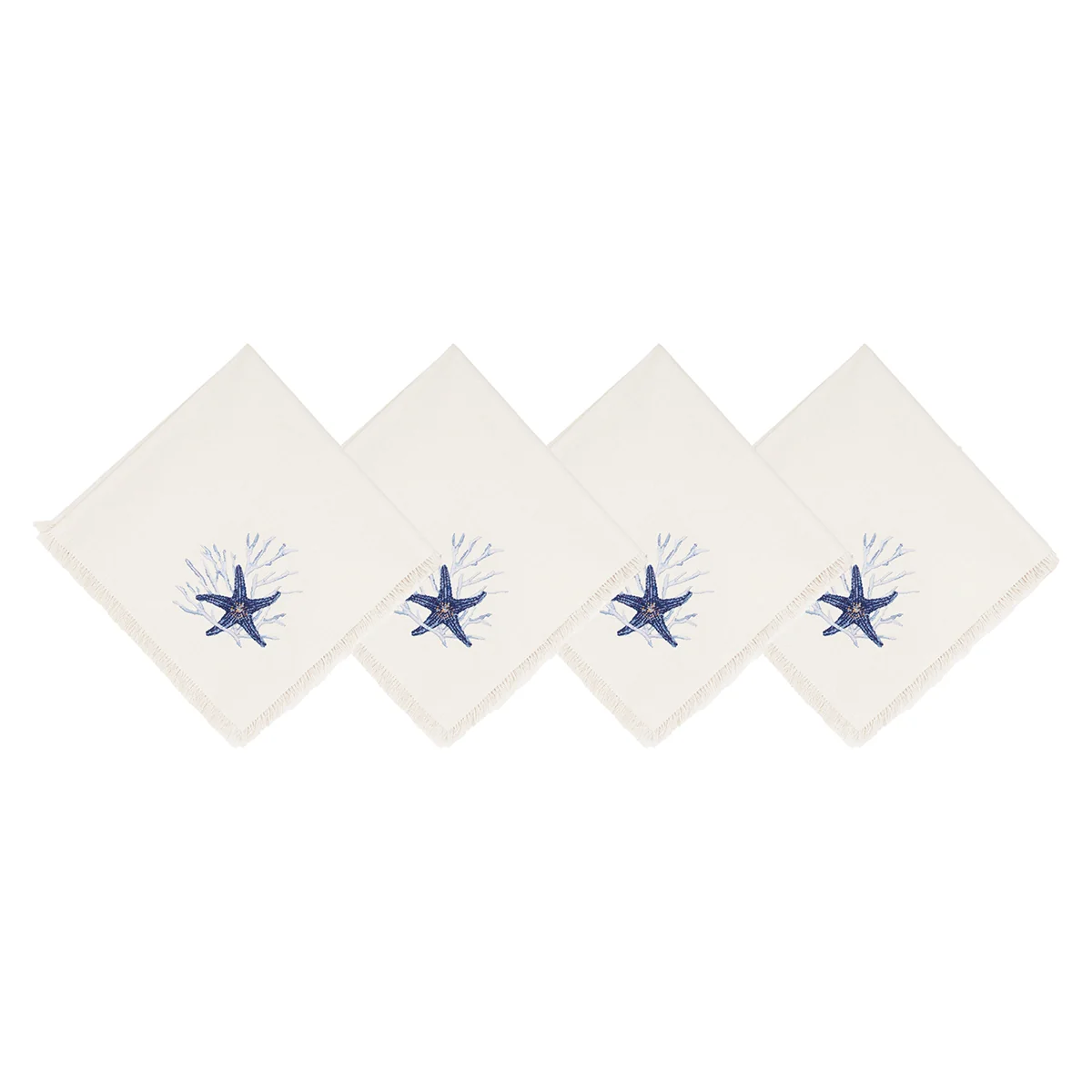 Rightside Design Embroidered Starfish Tidal Treasures Table Napkins Set of 4