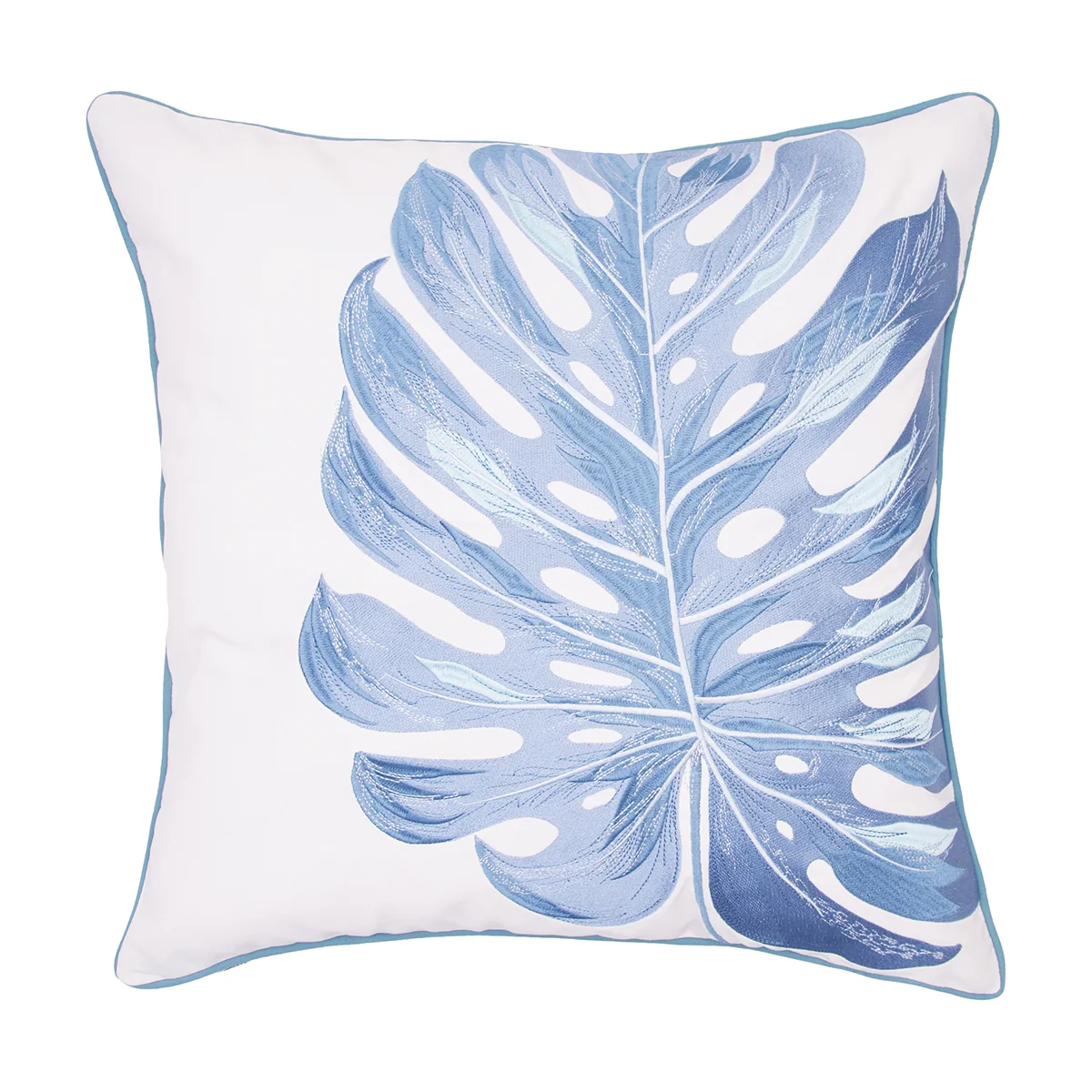Rightside Design Blue Monstera Palm Leaf Square Indoor/Outdoor Pillow