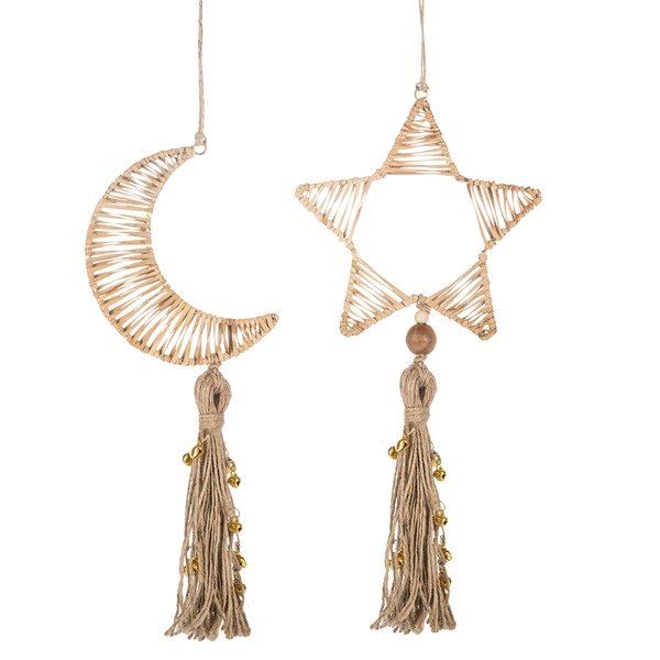 Ganz Celestial Raffia Wrapped Dangle Ornament