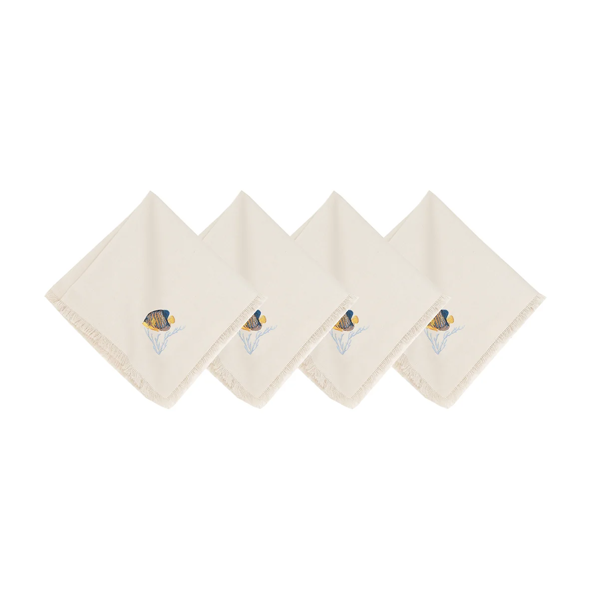 Rightside Design Embroidered Fish Coral Reef Table Napkins Set of 4