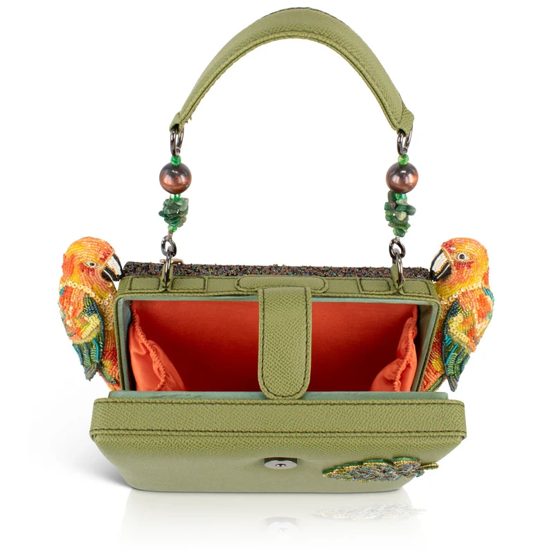 Mary Frances Feathered Friends Parrot Jungle Top Handle Box Purse