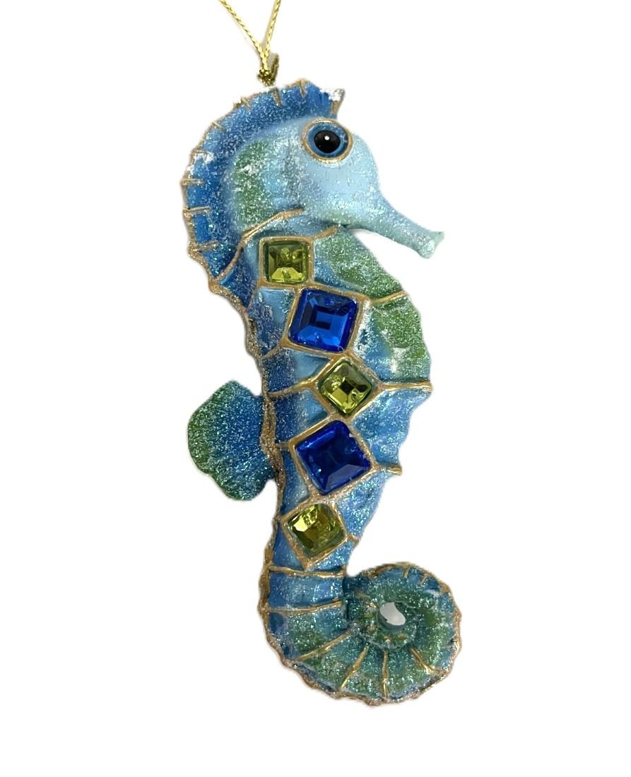 Kurt Adler Blue Gems Jeweled Seahorse Ornament