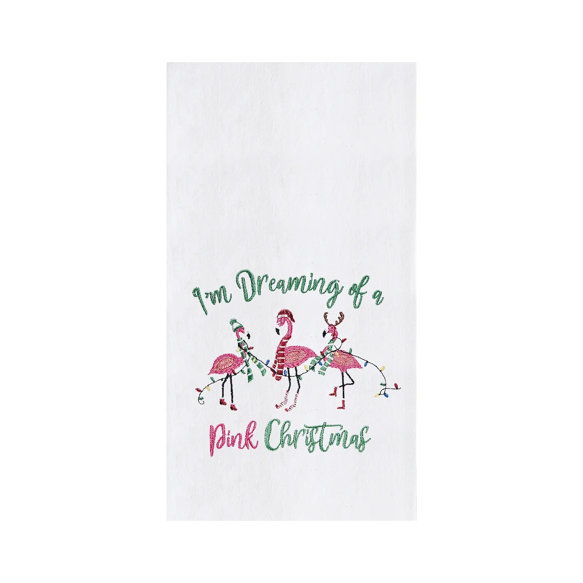 C & F Flamingos I'm Dreaming Of A Pink Christmas Tree Flour Sack Kitchen Towel