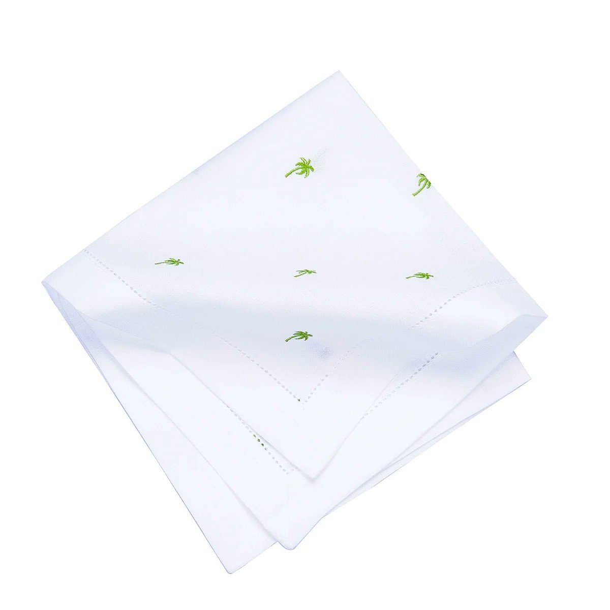C& F Home Embroidered Green Palm Tree White Hemstitch Napkin