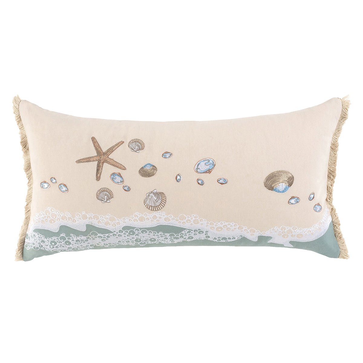 Rightside Design Sand & Sea Shells Fringed Lumbar Indoor Pillow